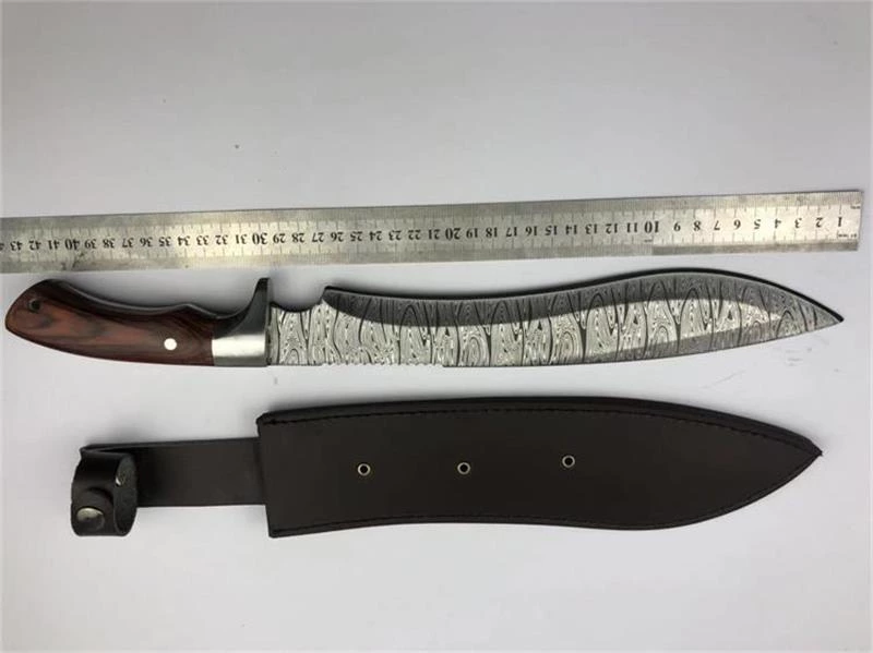 damascus pattern stainless steel hunting knife with wood handle 95061
