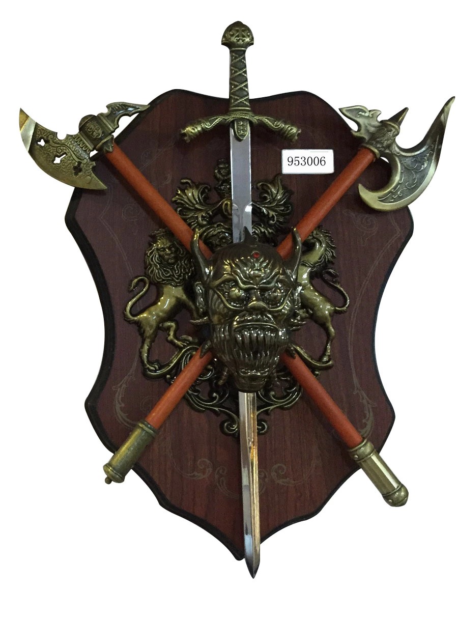 two axes and medieval sword with small plaque 953006