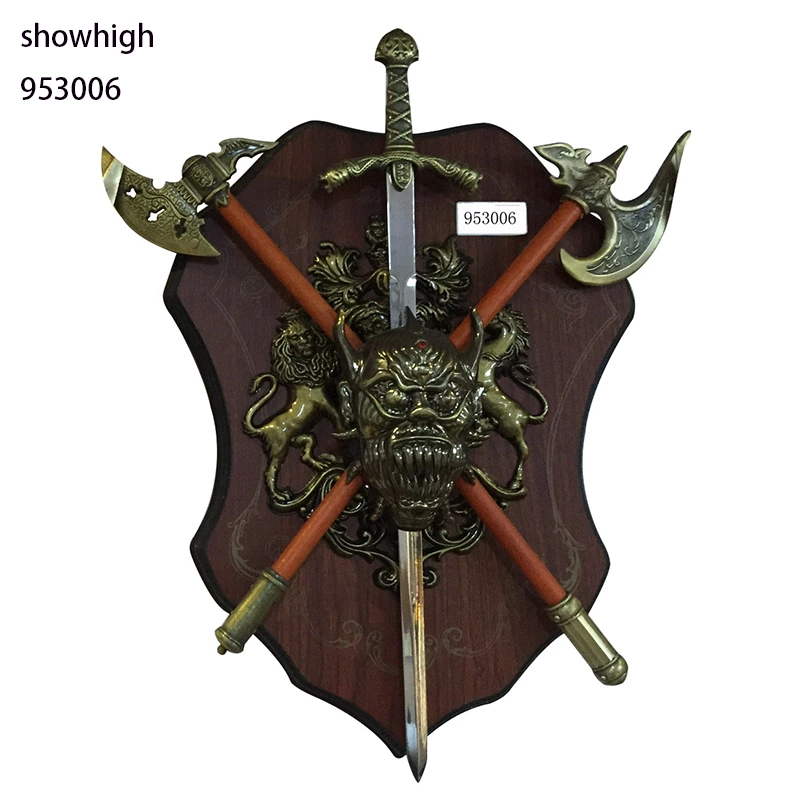 two axes and medieval sword with small plaque 953006