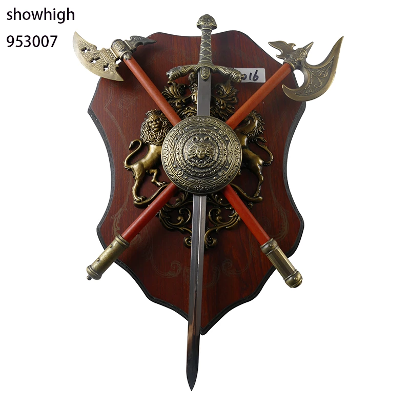 two axes and medieval sword with small plaque 953006