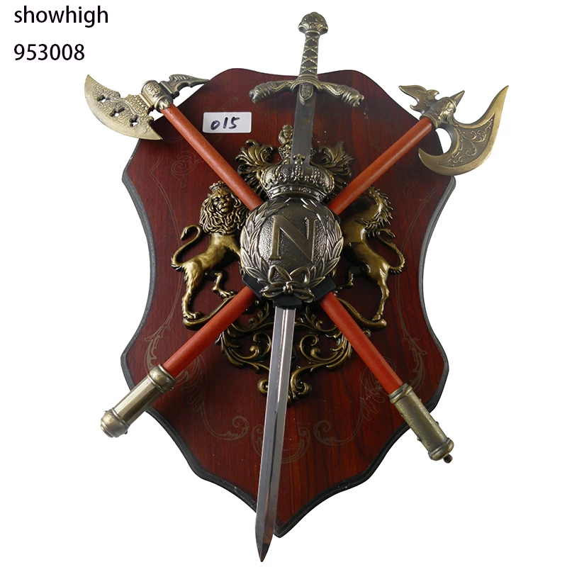 two axes and medieval sword with small plaque 953006