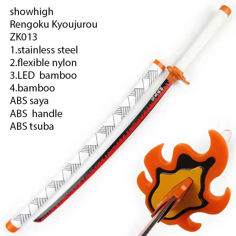 Demon slayer rengoku  stainless steel flexible nylon Led bamboo sword ZK013